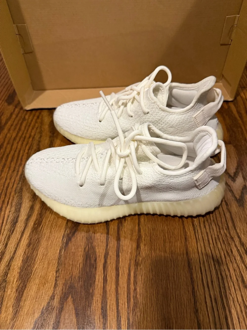 Adidas Yeezy Men Cream/Off-White Knit Sneakers